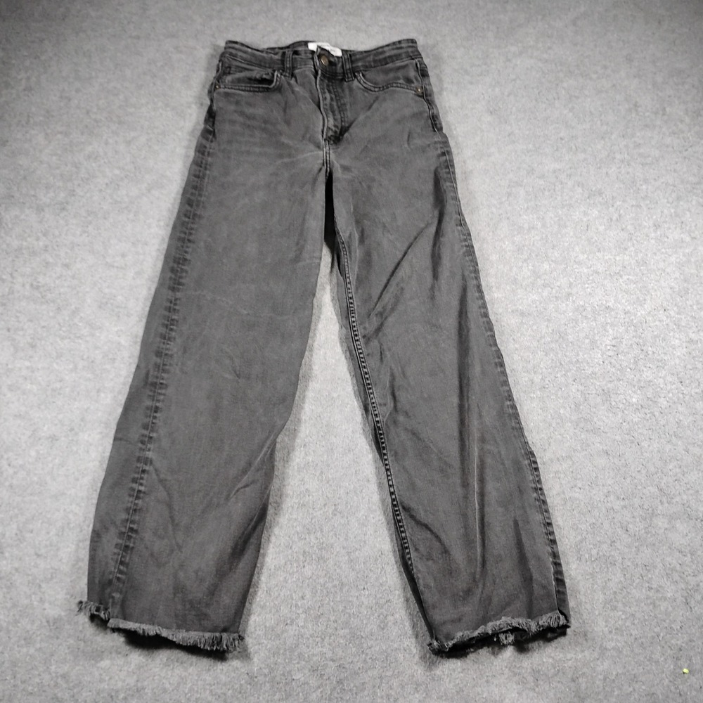 Reformation Emma High Rise Wide Leg Jeans Black Frayed Hem Size 27
